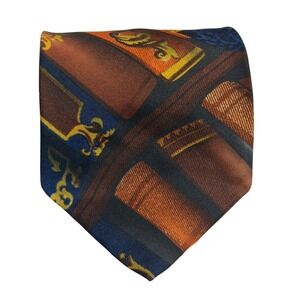 Lorenzo Selini Necktie Brown Blue Gold Library Bookshelf Academic Mens One Size